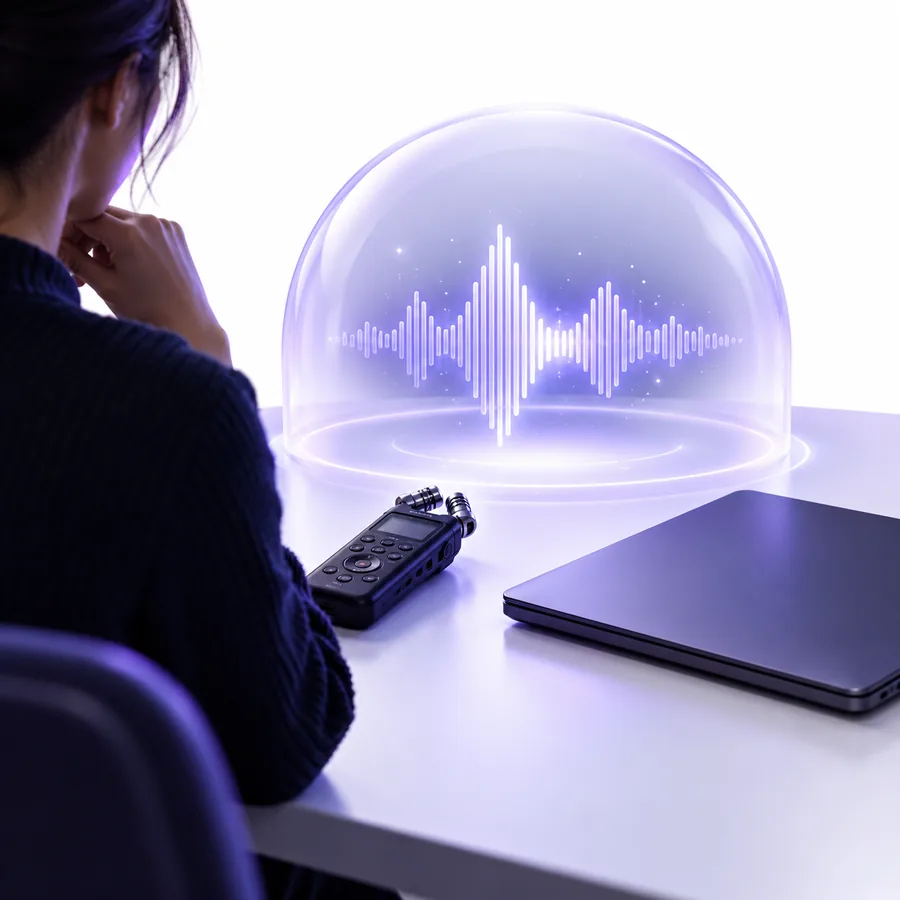 Creator reviewing a recorded voice clip