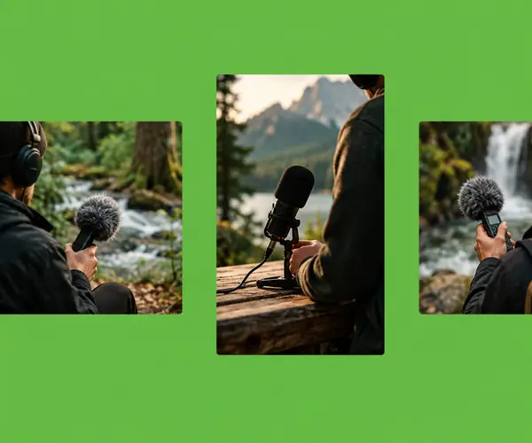 Mehrere farbenfrohe Vorschauen von Kurzvideos für soziale Medien