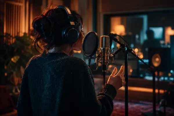 Musik-Creator mit Kopfhörern bei einer Aufnahme im Studio